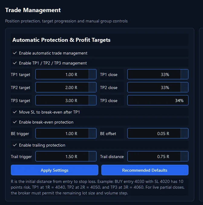 TRDR.PRO protection settings